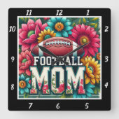 Football Mom Floral スクエア壁時計 (正面)