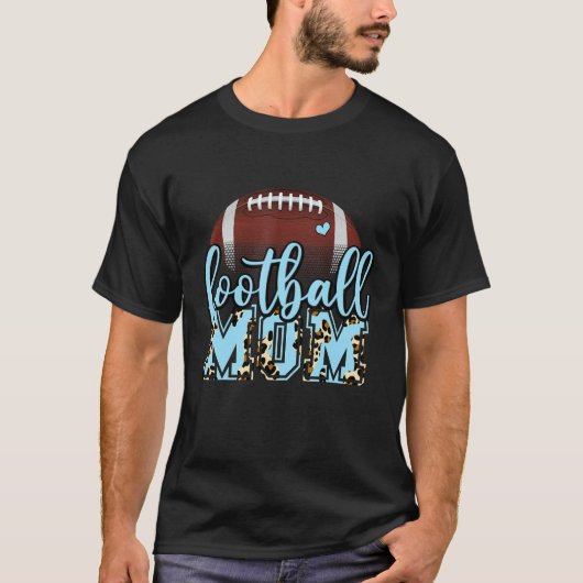 Football Mom Leopard Football Light Blue For Mothe Tシャツ (正面)