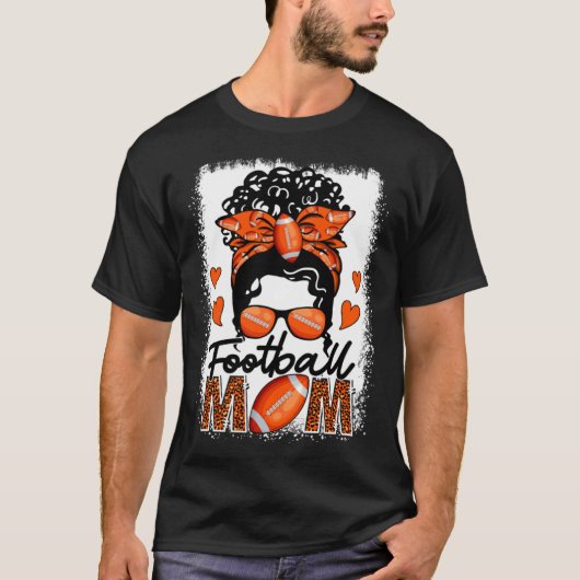 Football Mom Leopard Messy Bun Game Day Mother s D Tシャツ (正面)