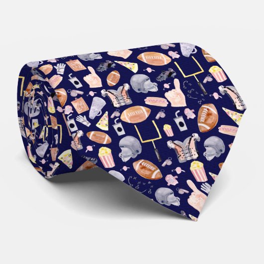 Football Navy watercolor pattern ネクタイ (ロール)