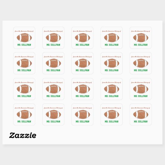 Football personalized teacher bookplate スクエアシール (シート)