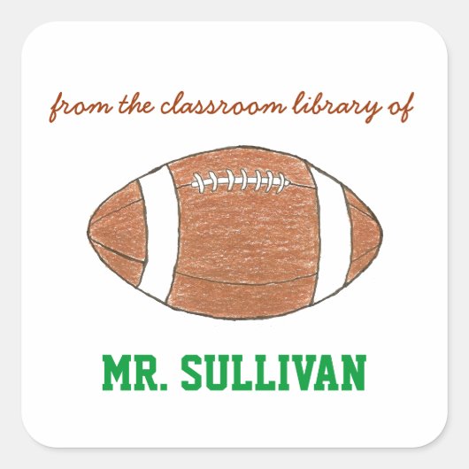 Football personalized teacher bookplate スクエアシール (正面)