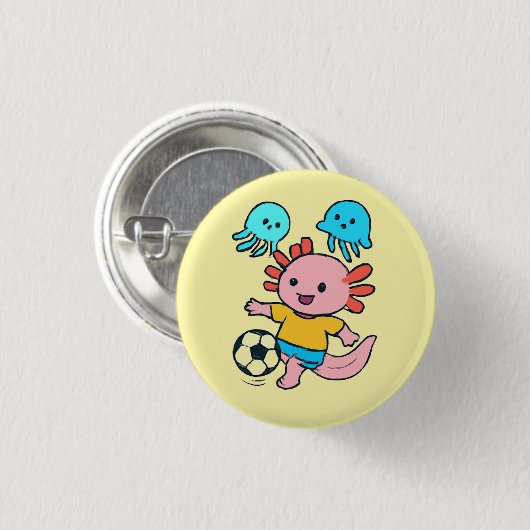 Football player axolotl button 缶バッジ (正面&裏面)