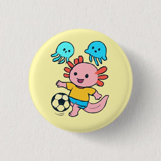 Football player axolotl button 缶バッジ (正面)
