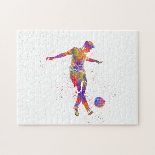 Football player in watercolor ジグソーパズル (横)