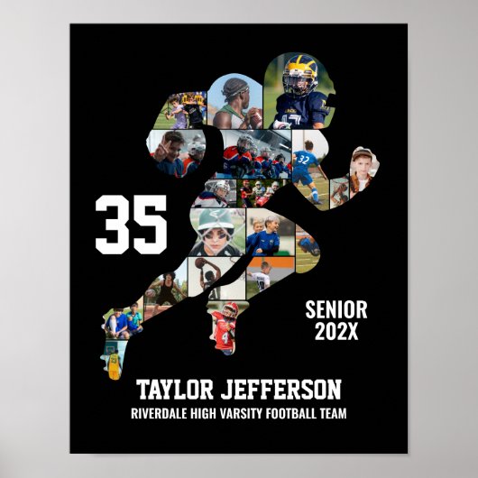 Football Player Photo Collage Custom Senior Night ポスター (正面)