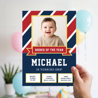 Football Rookie Of The Year 1st Birthday Kid Photo 招待状