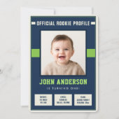 Football Rookie Profile Baby 1st Birthday Photo 招待状 (正面)