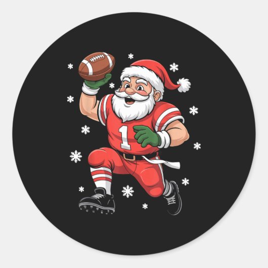 Football Santa Claus Lineman Christmas Quarterback ラウンドシール (正面)