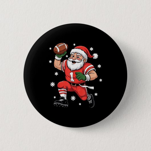 Football Santa Claus Lineman Christmas Quarterback 缶バッジ (正面)