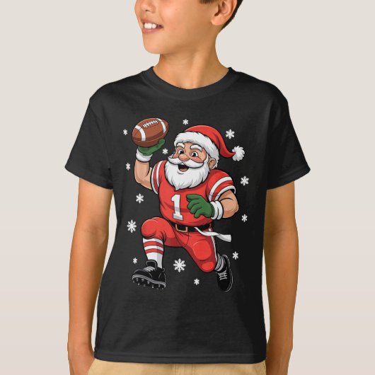 Football Santa Claus Lineman Christmas Quarterback Tシャツ (正面)