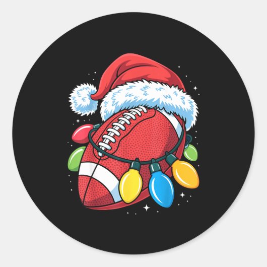 Football Santa Hat Christmas Lights Festive Touchd ラウンドシール (正面)