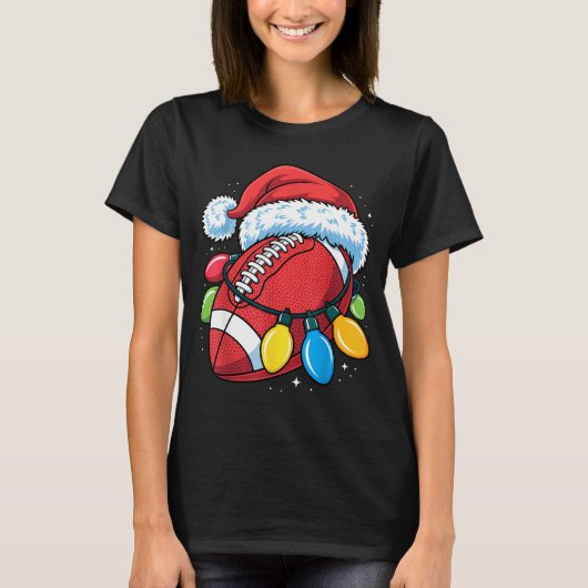 Football Santa Hat Christmas Lights Festive Touchd Tシャツ (正面)