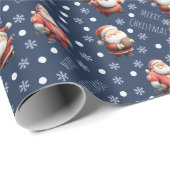 Football Santa on Dark Blue ラッピングペーパー (ロールコーナー)