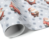 Football Santa on Pale Blue ラッピングペーパー (ロールコーナー)