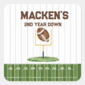 Football second year down boy birthday スクエアシール (正面)