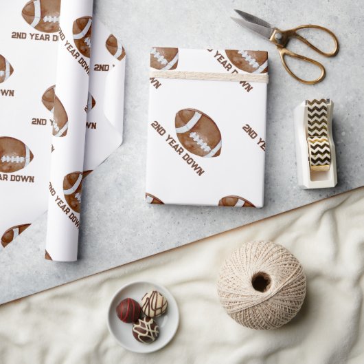 Football second year down boy birthday  ラッピングペーパー (クラフト)