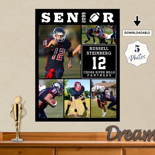 Football Senior 5 Photo Collage Graduation ポスター