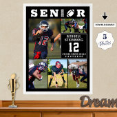 Football Senior 5 Photo Collage Graduation ポスター