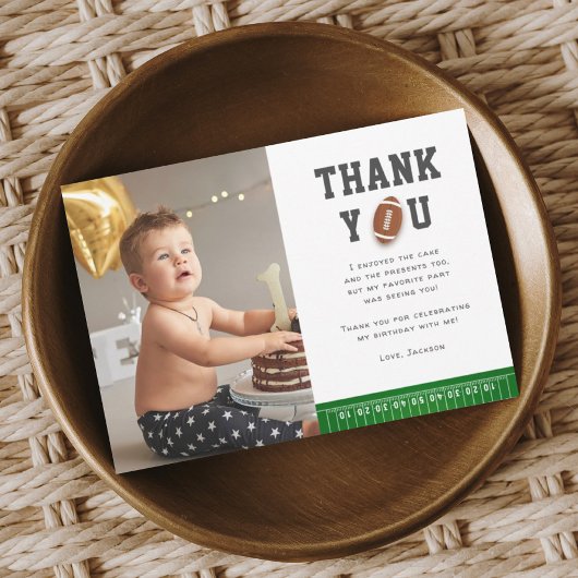 Football Sport First Year Down Birthday Photo サンキューカード