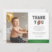 Football Sport First Year Down Birthday Photo サンキューカード (正面)