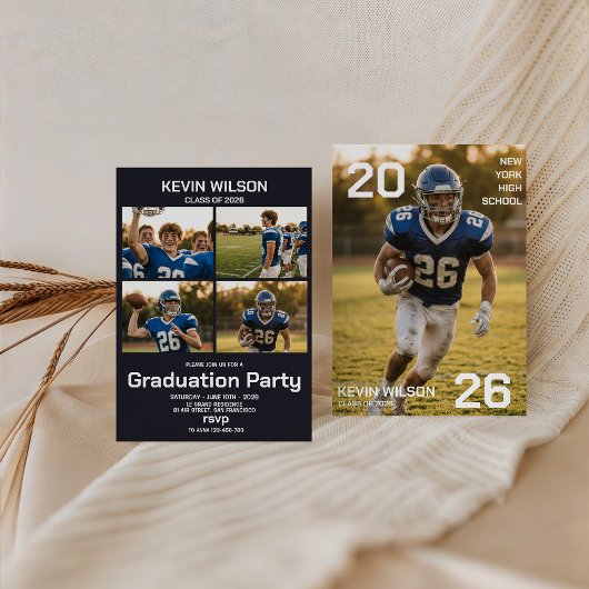 Football Sports Photo Graduation Invitation 招待状