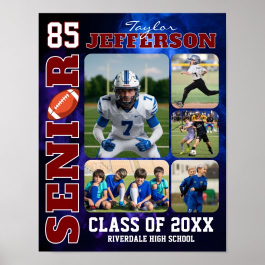 Football Team Senior Night Sports Photo Collage ポスター (正面)