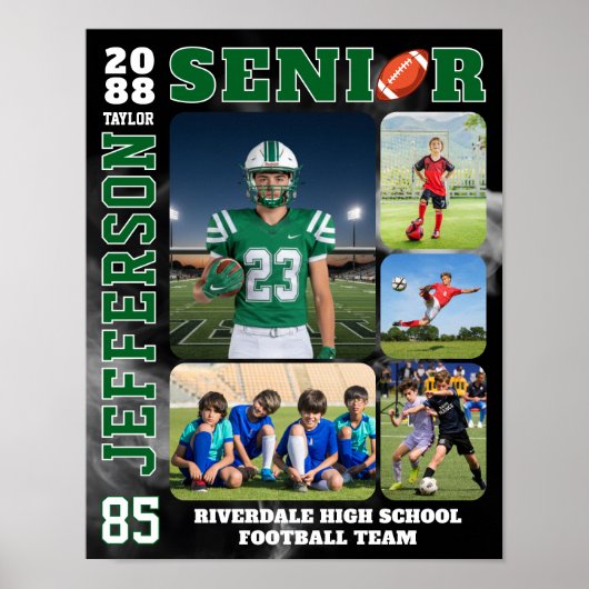 Football Team Sports Player Senior Photo Collage ポスター (正面)