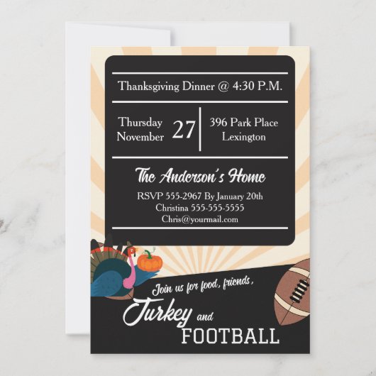Football Thanksgiving Dinner Turkey October Party 招待状 (正面)