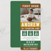 Football Ticket First Down 1st Birthday Kids Photo 招待状 (正面/裏面)