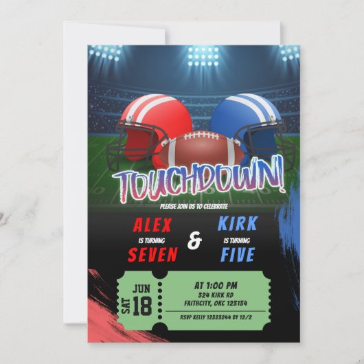 Football Touchdown Game Time Joint Birthday 招待状 (正面)