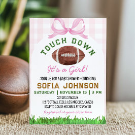 Football Touchdown It's A Girl Pink Baby Shower 招待状