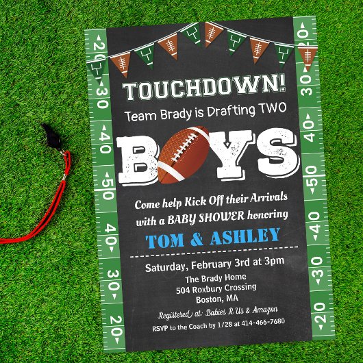 Football TWIN Baby Shower Chalkboard Invitation 招待状
