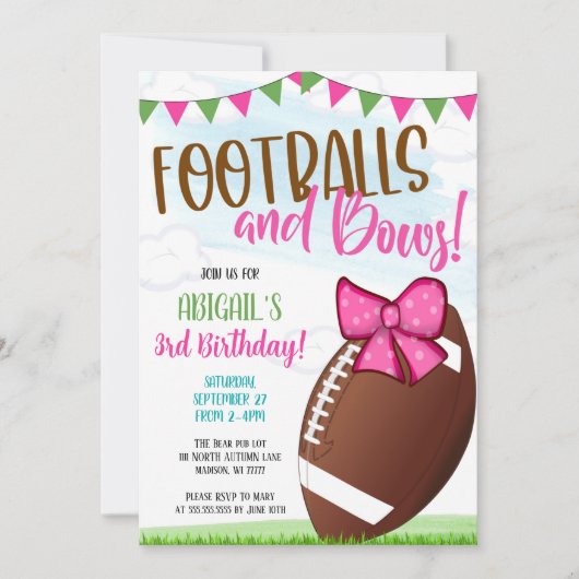 Footballs and Bows Party Invite 招待状 (正面)