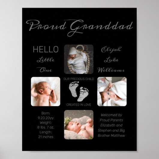 Footprints Multiple Photo Birth Keepsake Granddad  ポスター (正面)
