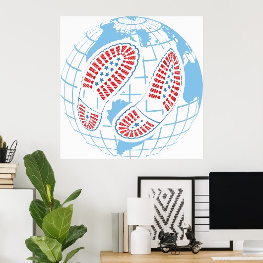 Footprints On A Globe Poster ポスター (ホームオフィス)