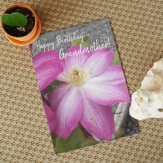 for祖母ピンククレマティスフローラ誕生日 カード