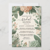 for赤面ピーチミントモスサージグリーンブライダルシャワー 招待状 (正面)