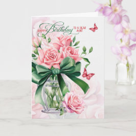 for Aunt's Birthday Pink Roses and Butterflies カード