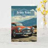 for Dad Birthday Classic Car in Retro Style カード (黄色い花)
