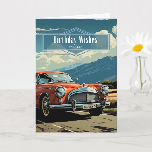 for Dad Birthday Classic Car in Retro Style カード (小さな植物)
