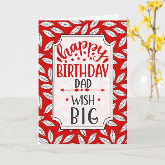 for Dad Birthday Wish Big Red Botanical Typography カード (黄色い花)
