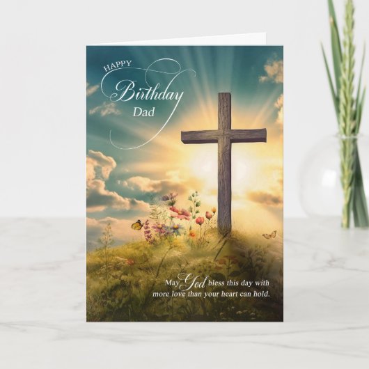 For Dad Christian Birthday Cross on Hill カード (正面)