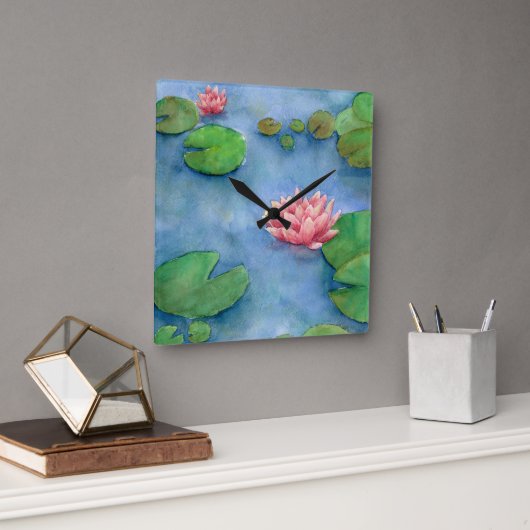 Fôr de Lotus Aguarela スクエア壁時計 (オフィス)