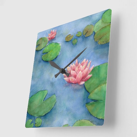 Fôr de Lotus Aguarela スクエア壁時計 (傾斜)
