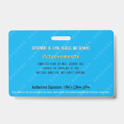 For Display Only Flying Car License Badge バッジ (裏面)