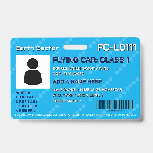 For Display Only Flying Car License Badge バッジ (正面)