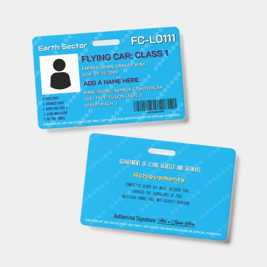 For Display Only Flying Car License Badge バッジ (正面＆裏面)