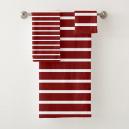 For Elegant Homes – Deep Red & White Striped  バスタオルセット