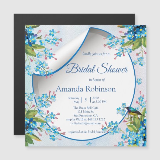 For-get-me-Not in Blueブライダルシャワー マグネット招待状 (正面/裏面)